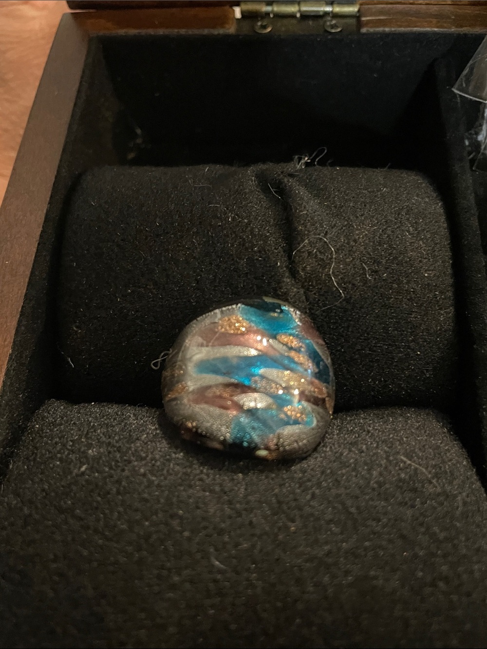 Handmade Murano-Style Blue and Gold Glass Statement Ring size 8
